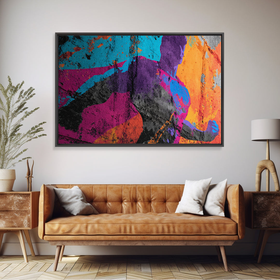 Superhero Silhouette in Dynamic Color Fields Canvas Print, Pop Art, Textured Painting, Living Room Decor, Abstract Art, Pop, POP-3x2-67