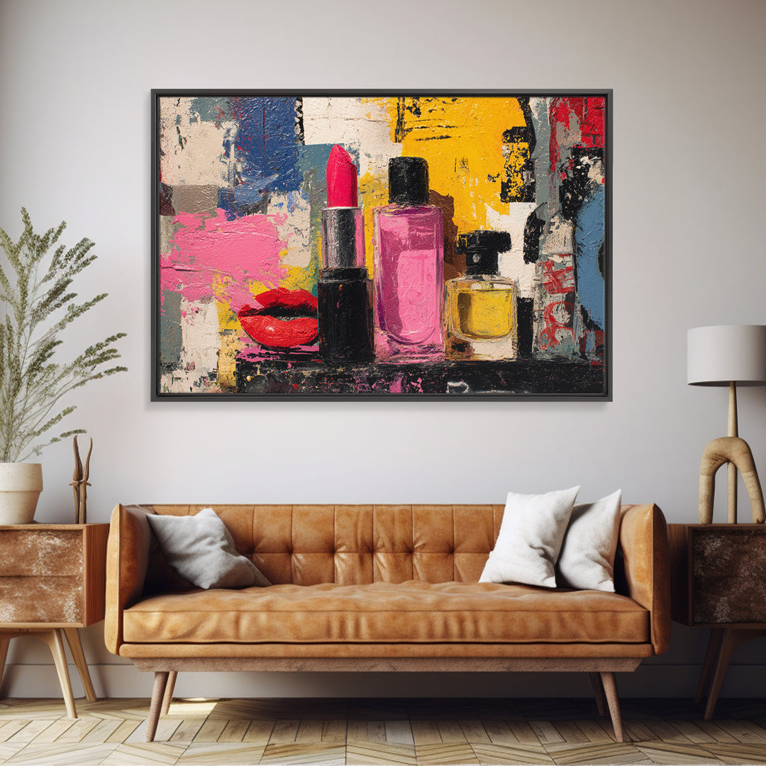 Lipstick and Perfume Fashion Still Life Canvas Print, Pop Art, Modern Decor, Living Room Decor, Fine Art, Pop, Home Decor, POP-3x2-72