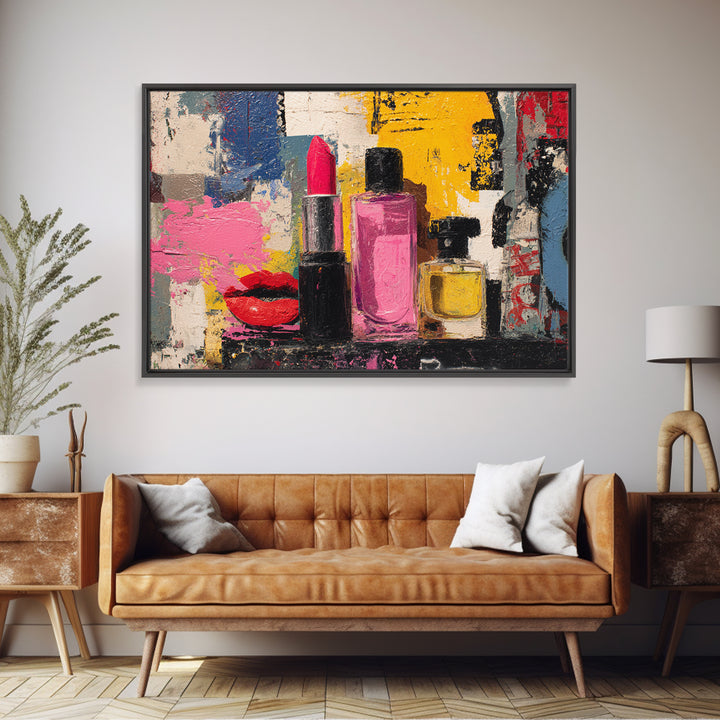 Lipstick and Perfume Fashion Still Life Canvas Print, Pop Art, Modern Decor, Living Room Decor, Fine Art, Pop, Home Decor, POP-3x2-72