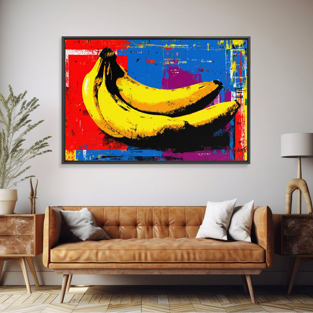 Bright Banana Still Life Framed Canvas Print, Pop Art, Canvas Painting, Living Room Decor, Fine Art, Pop, Statement Artwork, POP-3x2-78