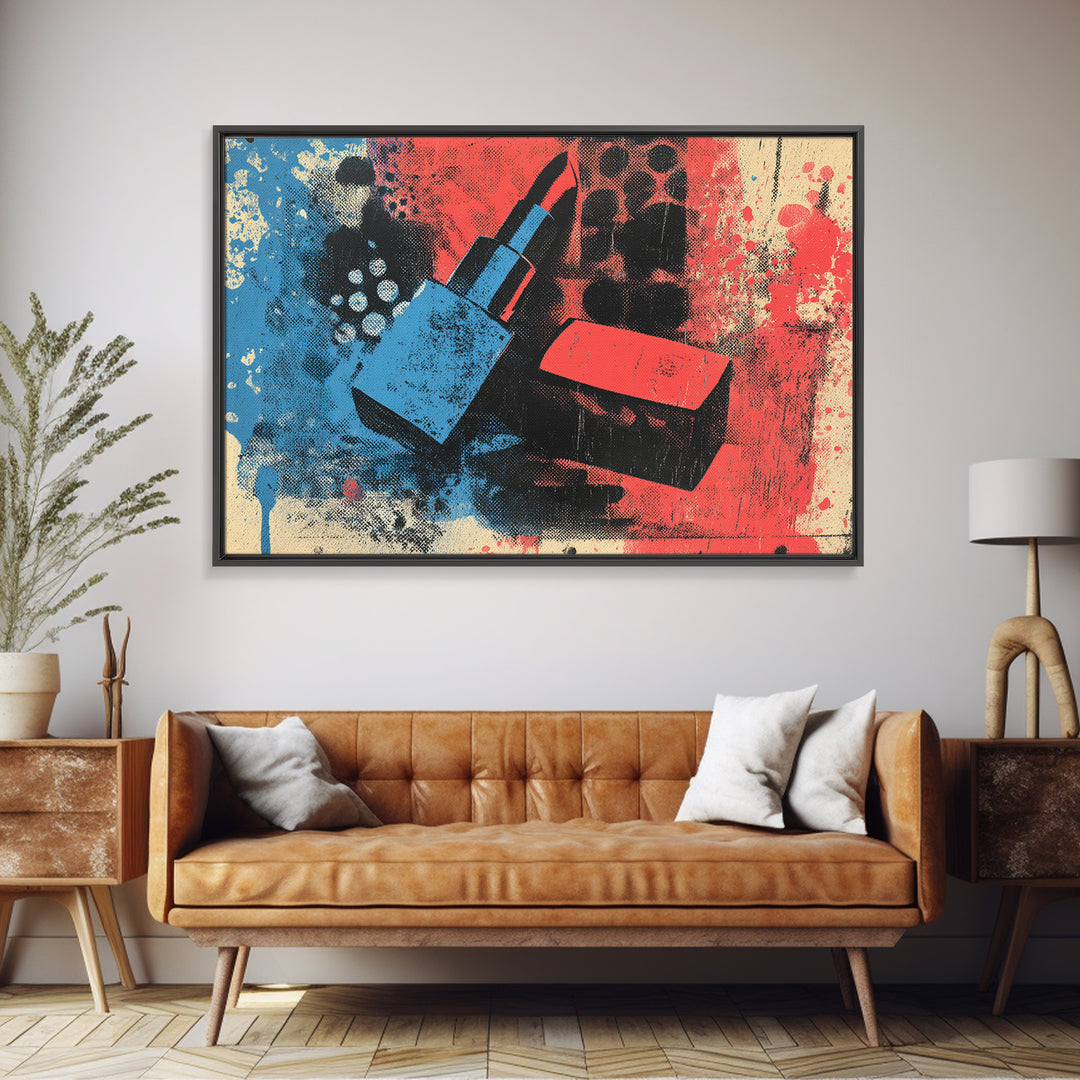 Lipstick and Perfume Fashion Still Life Framed Canvas Print, Pop Art, Art Print, Living Room Decor, Pop, Custom Portrait, POP-3x2-96