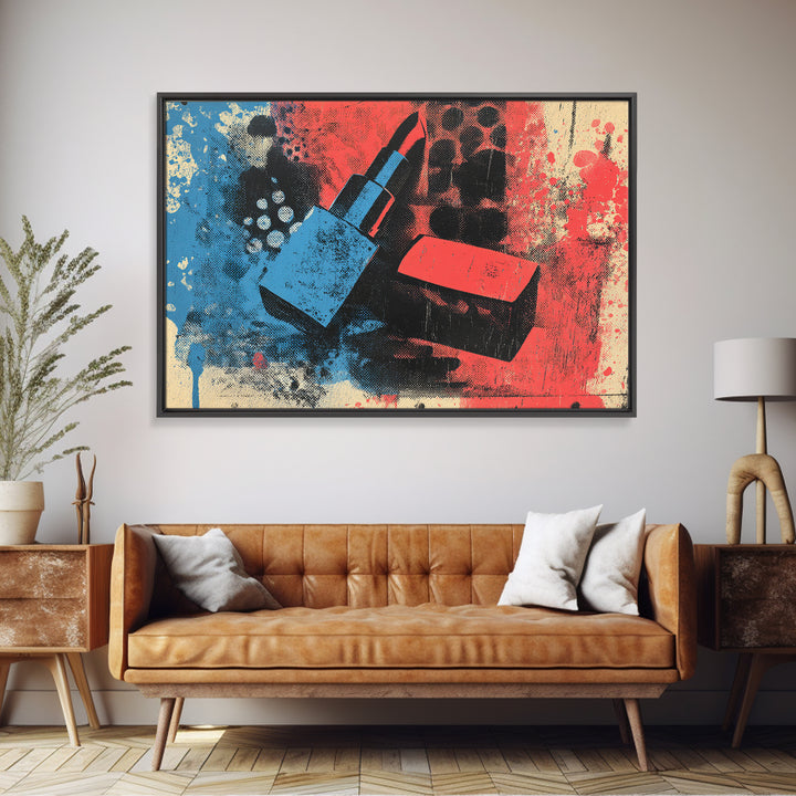 Lipstick and Perfume Fashion Still Life Framed Canvas Print, Pop Art, Art Print, Living Room Decor, Pop, Custom Portrait, POP-3x2-96