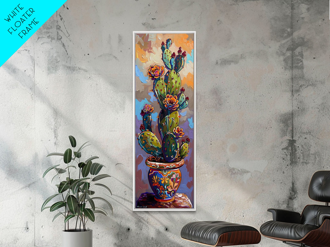Cactus Canvas Printed and Framed Art, Colorful Botanical Wall Art, Desert Art Print, Vertical Narrow Wall Art, Art Print for Kitchen