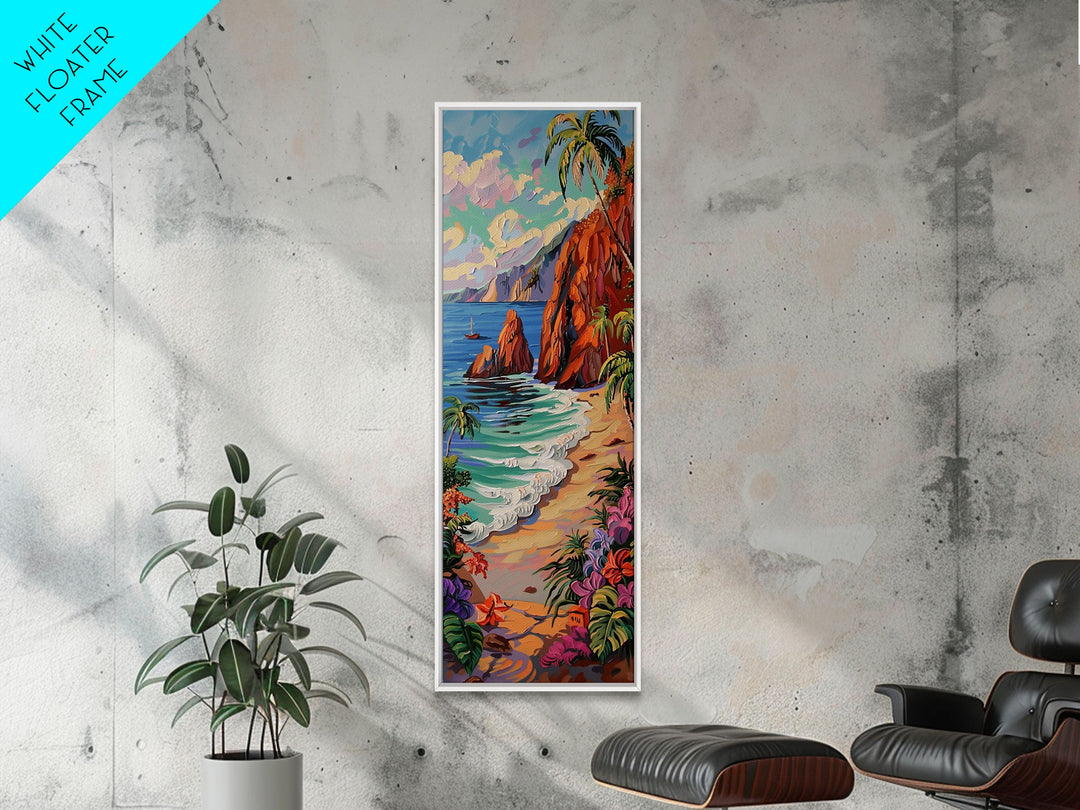 Colorful Hawaii Coastal Art Printed and Framed on Canvas, Beach House Wall Art Decor, Textured Canvas Painting, Modern Art for Living Room