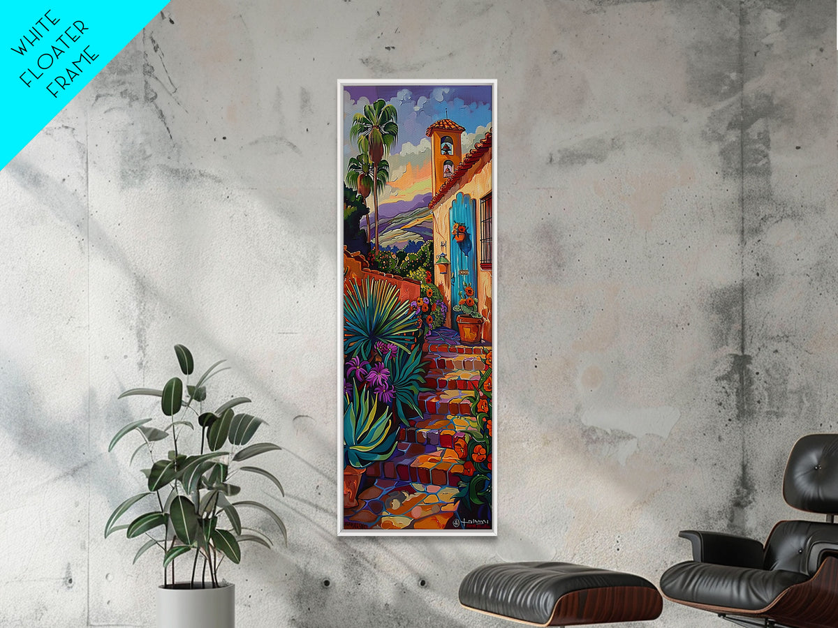 Contemporary Tuscan Style Oil Painting, Sunset Painting Framed and Printed on Canvas, Spanish Art, Living Room Wall Art Print, Mountain Art