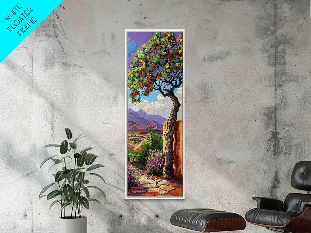 Oversized Texture Mountain Landscape Art Framed and Printed on Canvas, Vertical Impasto Painting on Canvas, Skinny Bedroom Wall Art