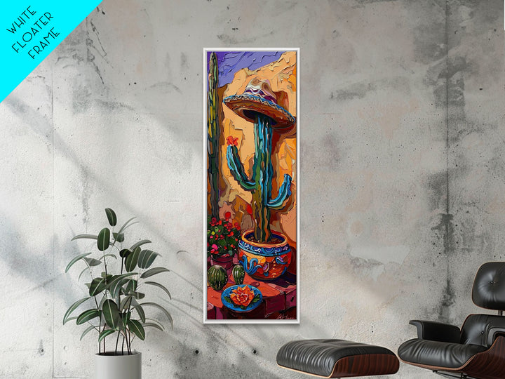 Colorful Canvas Painting of Mexican Saguaro Cactus Framed, Southwest Home Decor, Western Wall Art for Living Room, Housewarming Gift for Her