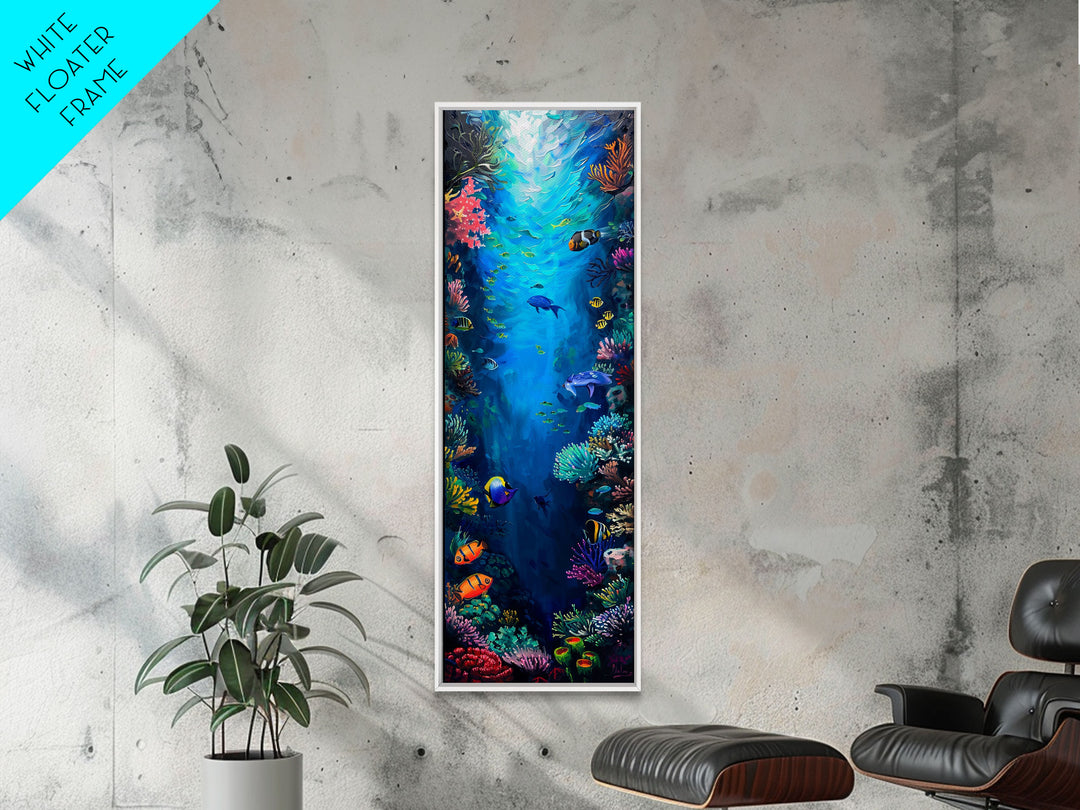 Oversized Vertical Framed Canvas Painting of Colorful Coral Reef, Ocean Painting Framed, Ocean Landscape Wall Art Print, Vibrant Art