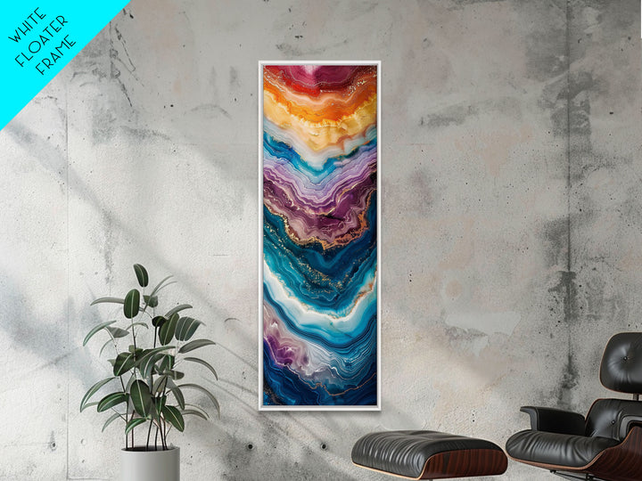 Multicolor Layered Geode Art - Framed Canvas Print, Midcentury Modern Skinny Art, Tall Wall Art for Living Room or Bedroom Decor