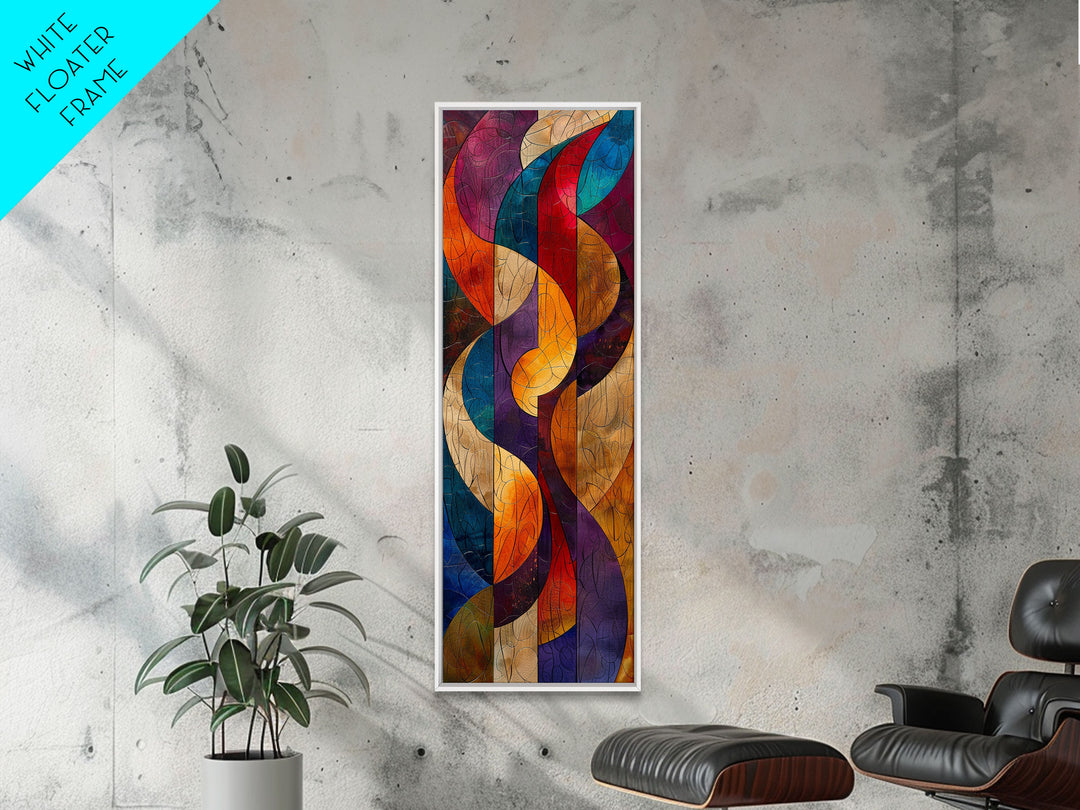 Colorful Abstract Design in Swirling Patterns - Framed Canvas Print, Midcentury Modern Art, Skinny Art, Tall Art, Living Room Wall Decor, Boho Art