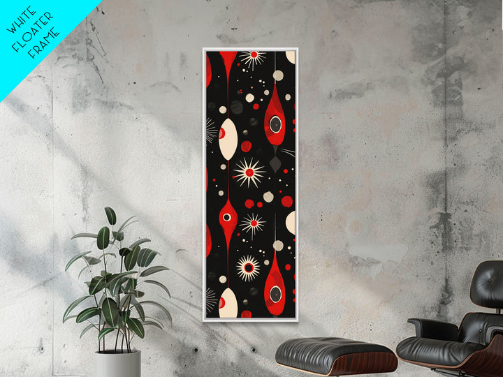 Retro MCM Style Wall Art Framed Canvas Print, Star Burst and Art Deco Shapes, Vintage 70s Style Home Decor