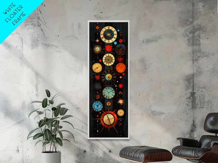Interdimensional Wall Art, Retro Art Deco Clocks, Framed Canvas Print, Surrealist Decor