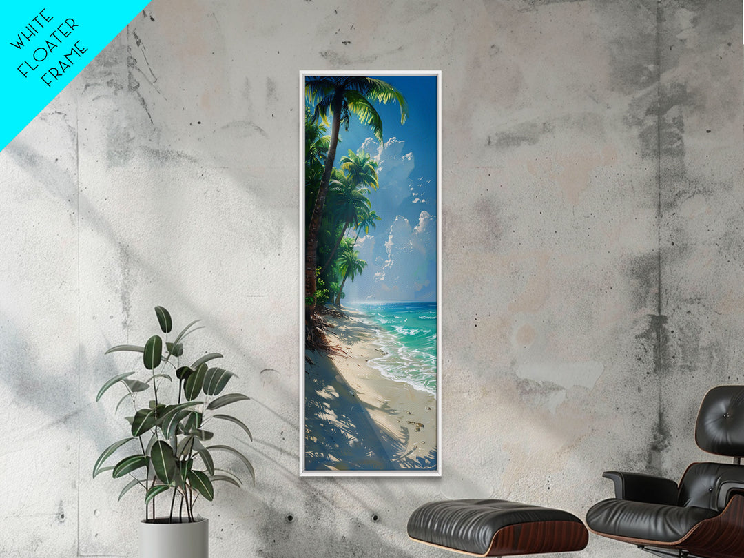 Lush Jungle With Flowing River And Bright Sunlight Skinny Art Framed Canvas Print For Living Room Or Guest Room Wall Decor