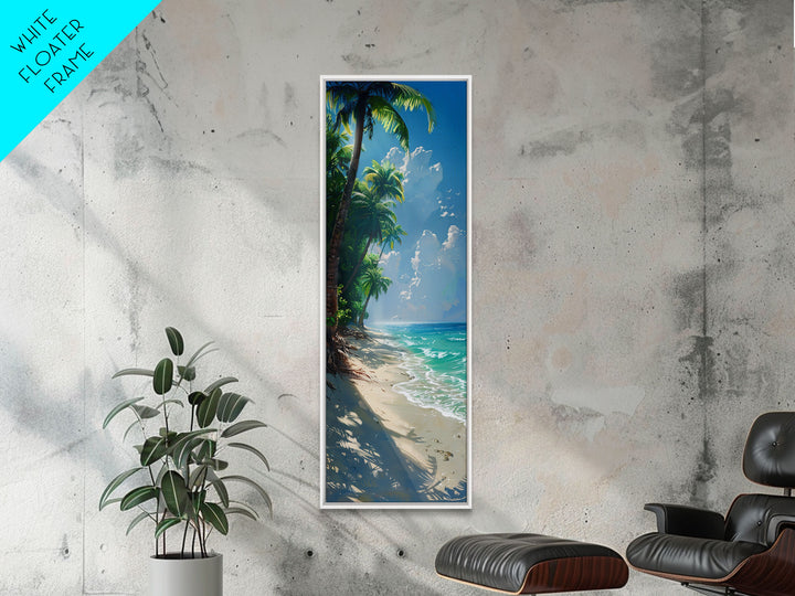 Lush Jungle With Flowing River And Bright Sunlight Skinny Art Framed Canvas Print For Living Room Or Guest Room Wall Decor