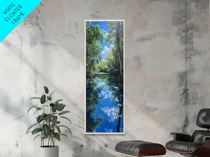 Majestic Waterfall In A Tropical Jungle Skinny Art Framed Canvas Print For Living Room Or Guest Room Wall Art