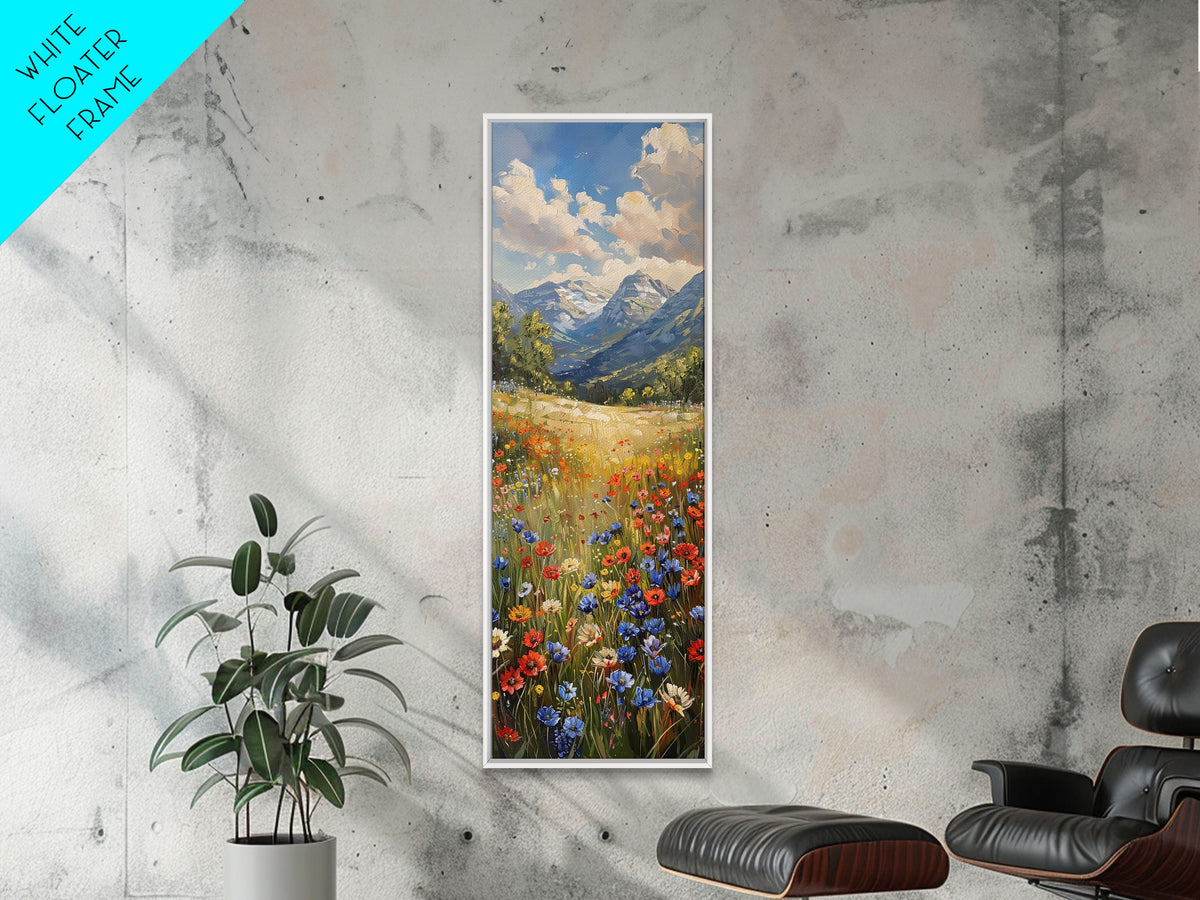Idyllic Riverside Scene In A Deep Forest Gorge Skinny Art Framed Canvas Print For Living Room Or Guest Room Wall Art