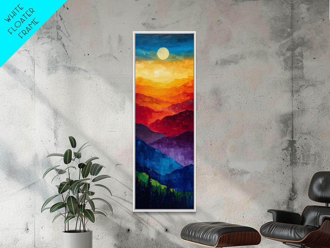 Colorful Mountains Under Moonlight - Framed Canvas Print, Skinny Tall Art, Wall Art for Living Room, Bedroom Decor, Landscape Painting, Panoramic Art