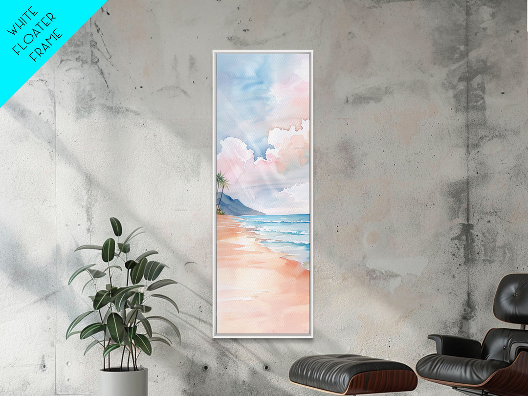 Gentle Shoreline Watercolor Art - Framed Canvas Print, Farmhouse Art, Boho Art, Skinny Art, Tall Art, Living Room Decor, Beach Wall Art for Home Decor