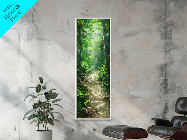 Lush Forest Pathway Art - Framed Canvas Print, Farmhouse Art, Boho Art, Skinny Art, Tall Art, Living Room Decor, Nature Wall Art for Home Decor