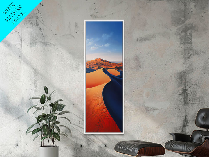 Serene Desert Dunes Under a Clear Sky, Skinny and Tall Art, Minimalist Framed Canvas Print, Modern Wall Decor