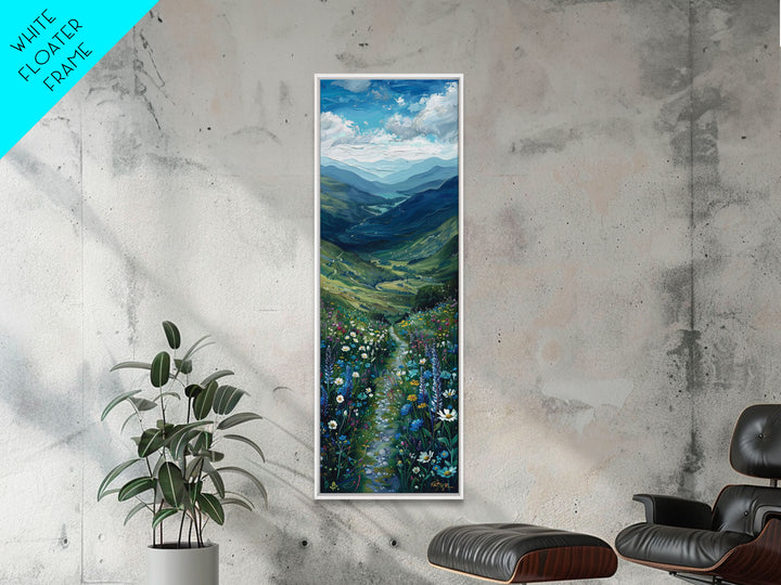 Secret Path Through The Wild Flowers, Framed Canvas Print, Unique Wall Art, Minimalist Landscape Painting, Wood Frame Art, Sofa Decor, Springtime Art