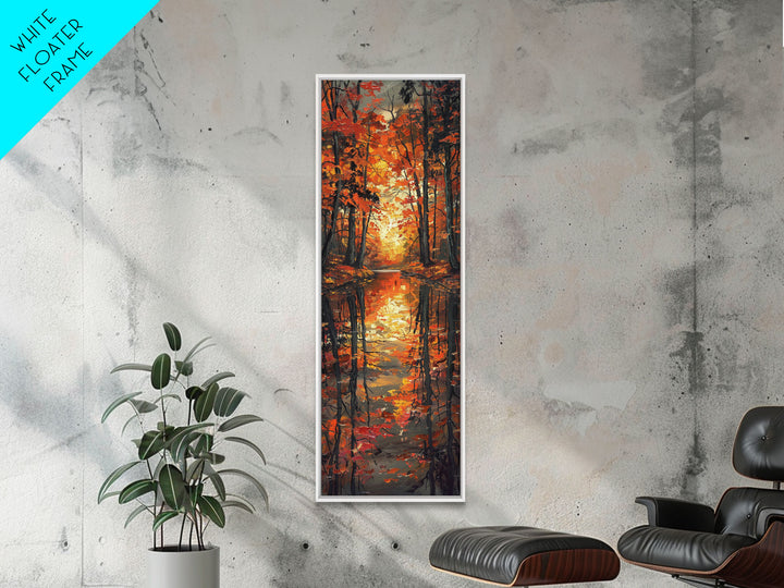 Fall Forest Reflected in The Lake, Framed Canvas Print, Whimsical Home Decor, Unique Wall Art Gift Idea For Housewarming