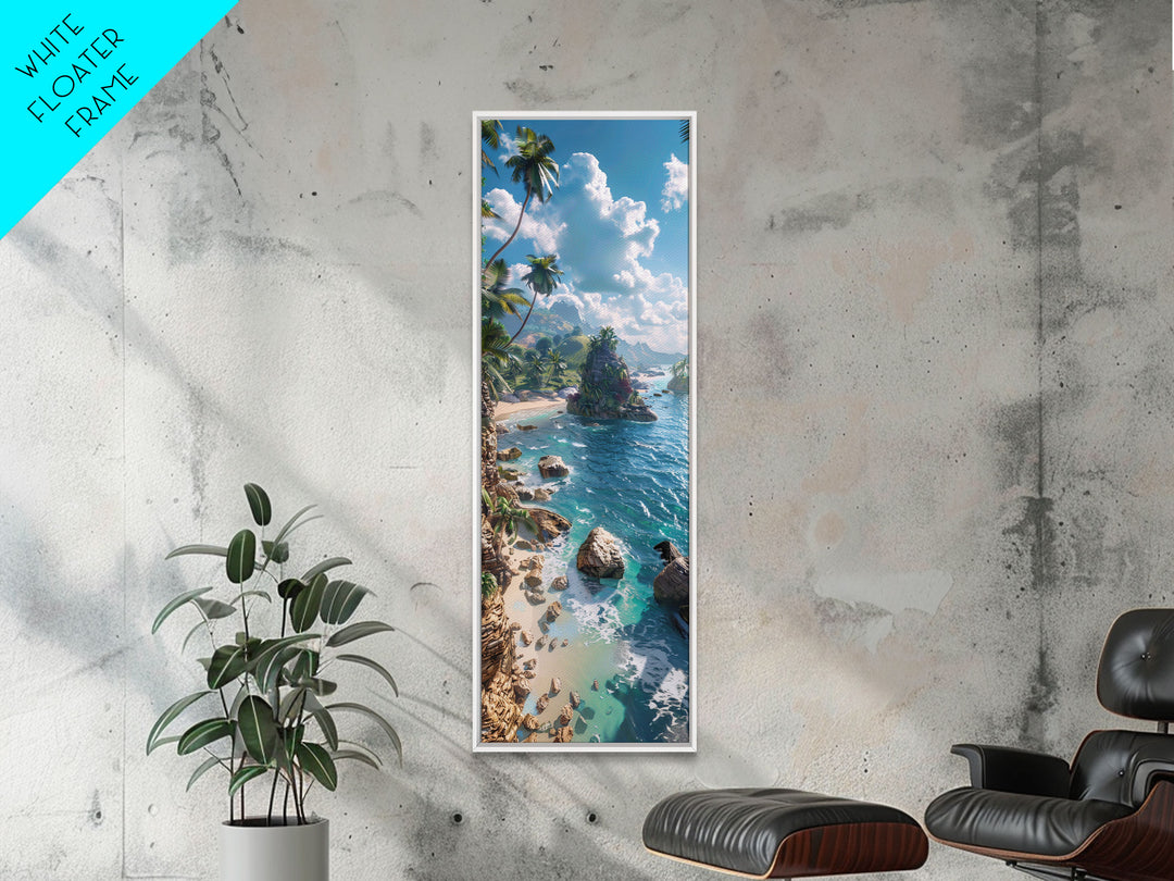 Idyllic Island Shoreline With Crystal Waters, Farmhouse Art For Modern Homes, Boho And Minimalist Wall Art In Tall Canvas Print