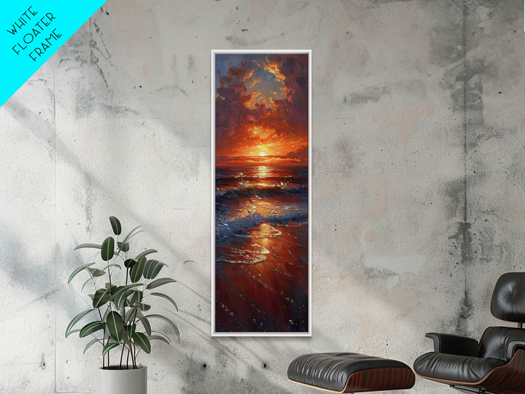 Reflective Lake Sunset Peaceful Nature Scene Farmhouse Bedroom Art Framed Canvas Print Tall Art Japanese Style Art