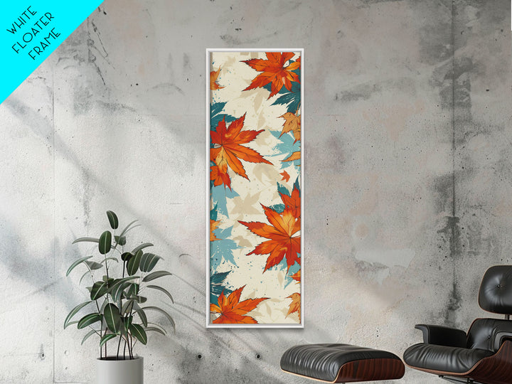 Japanese Autumn Leaves Canvas Print In Ukiyo-e Style, Traditional Woodblock Art, Framed Canvas Print, Tall Skinny Japanese Wall Art, Ready To Hang