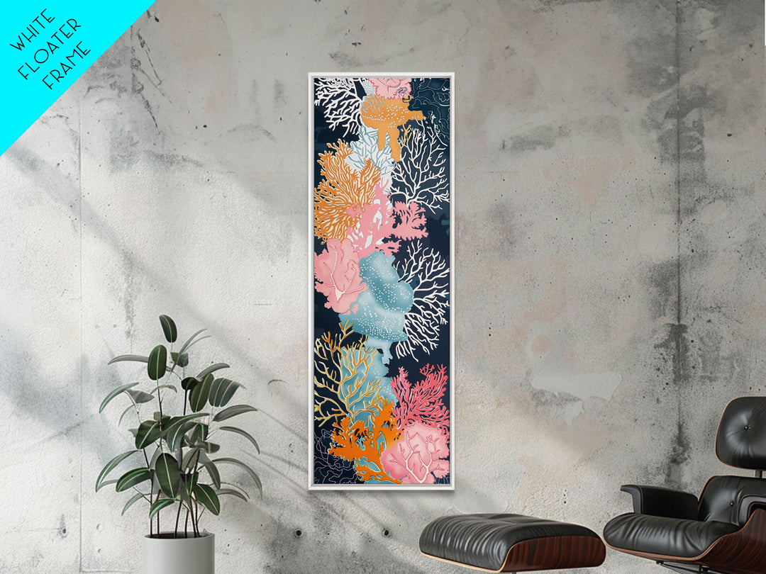 Intricate Coral Reef Art in Vibrant Colors on Tall Vertical Canvas Print Perfect for Underwater Sea Life-Themed Decor