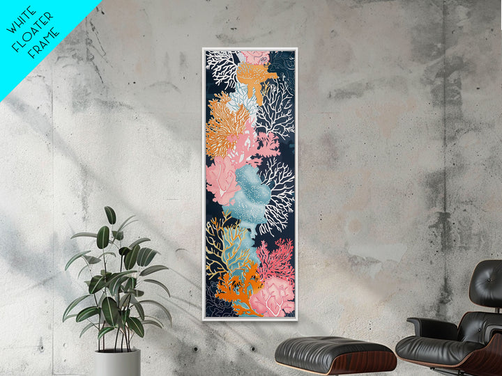 Intricate Coral Reef Art in Vibrant Colors on Tall Vertical Canvas Print Perfect for Underwater Sea Life-Themed Decor