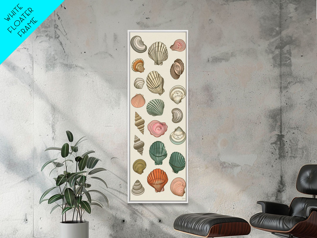 Elegant Sea Shell Collection in Vintage Style on Tall Vertical Canvas Print Perfect for Coastal-Themed Wall Decor
