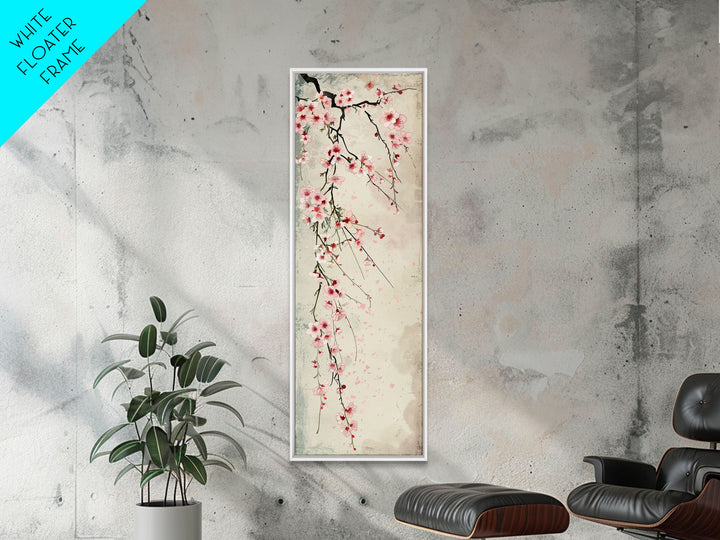 Cherry Blossoms, Full Bloom, Japanese Art, Skinny Art, Tall Art, Framed Canvas Print, Ukiyo-e Style