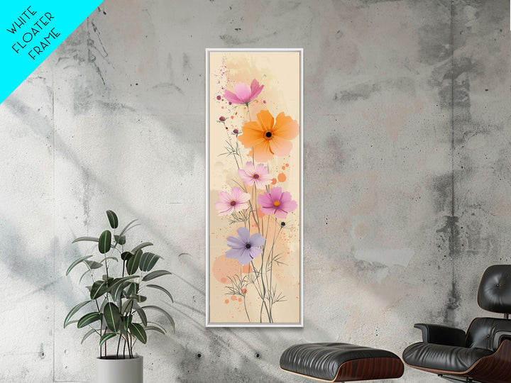 Delicate Flowers in Soft Pastel Colors Skinny Art Ukiyo-e Style Tall Framed Canvas Print for Home Décor