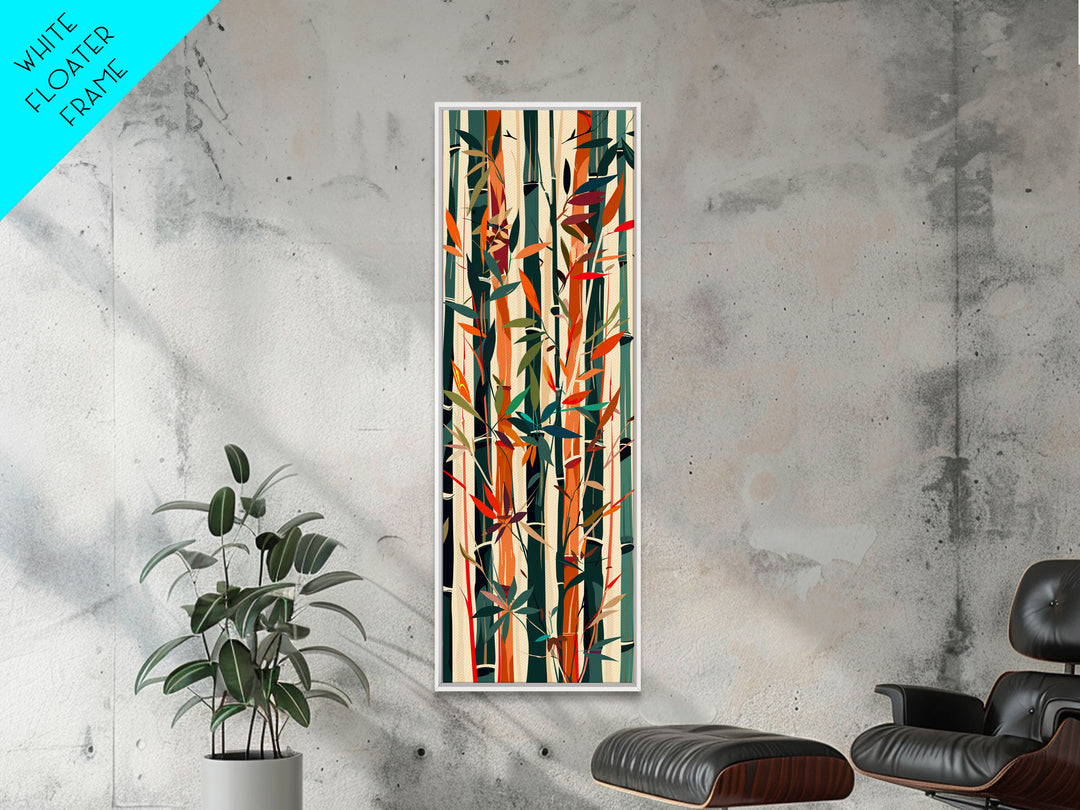Colorful Bamboo Forest Skinny Art Ukiyo-e Tall Framed Canvas Print in Bright Autumn Hues