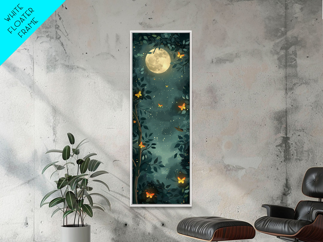 Full Moon And Butterflies In A Night Forest Japanese Style Framed Canvas Print, Wall Art Ready To Hang For Your Home