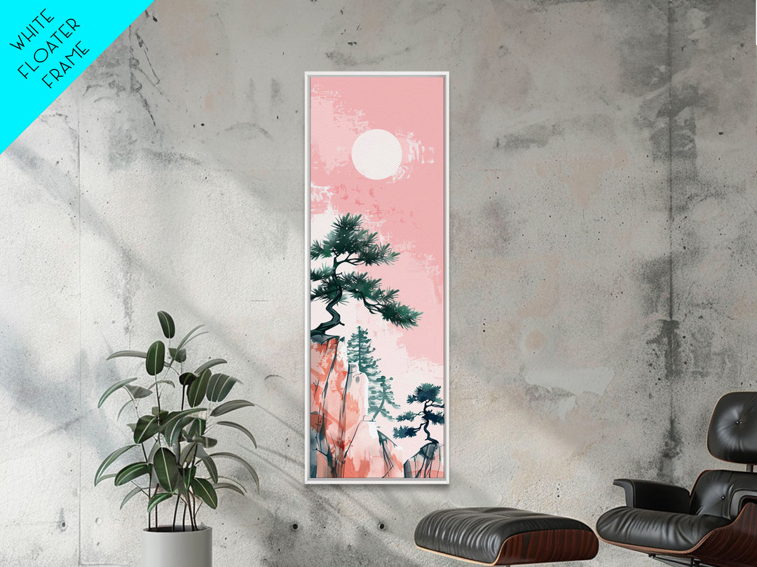 Ethereal Reeds In Windy Meadow Blush Tones Skinny Art Tall Art Framed Canvas Print Japanese Style Art Ukiyo-e Art Wood Block Print Nature