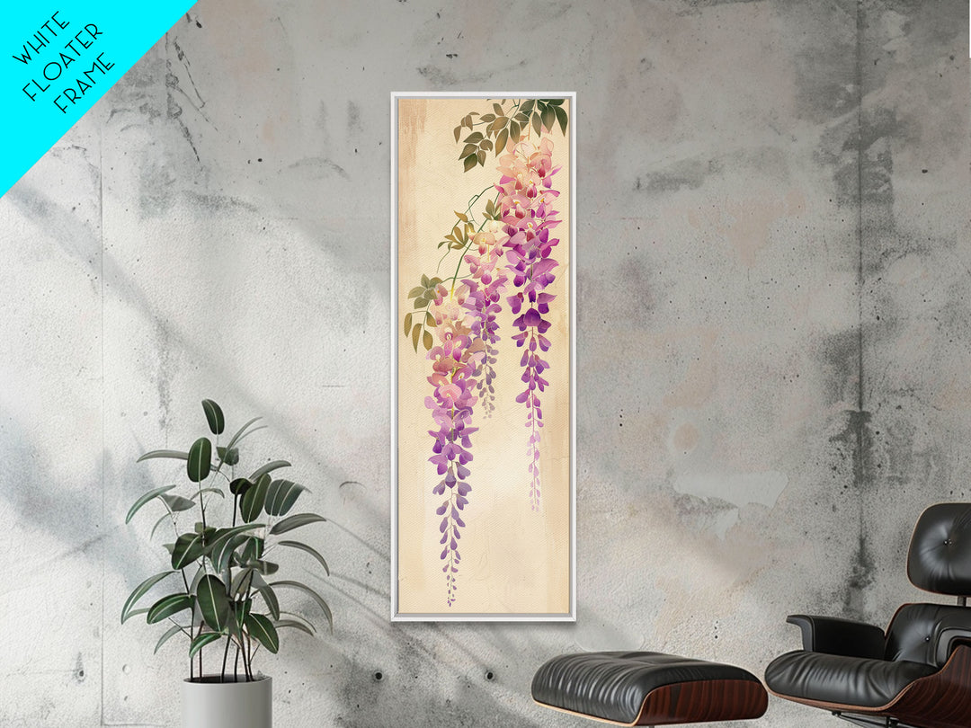 Hanging Wisteria Flowers In Purple Tones Japanese Style Framed Canvas Print, Wall Art Ready To Hang For Living Spaces