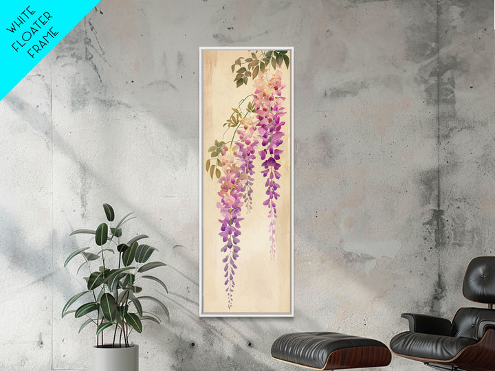 Hanging Wisteria Flowers In Purple Tones Japanese Style Framed Canvas Print, Wall Art Ready To Hang For Living Spaces