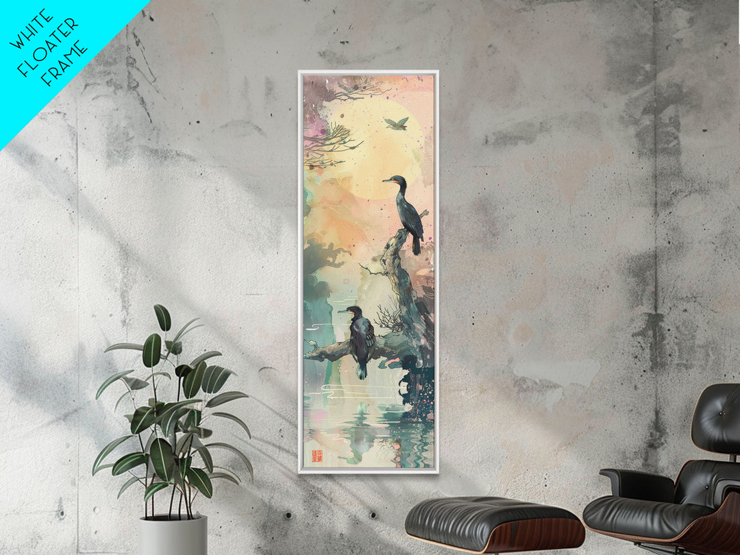 Orange Marigold Blossoms in Japanese Style Tall Skinny Framed Canvas Print - Ukiyo-e Wall Art