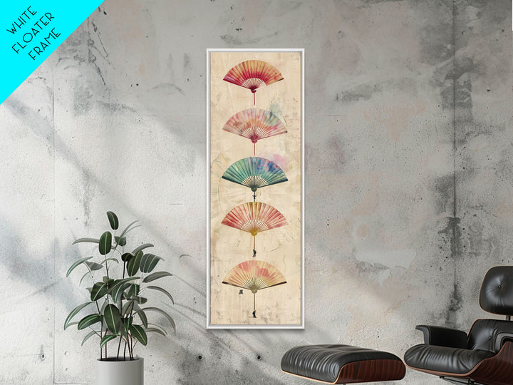 Japanese Folding Fans Cultural Art On Framed Canvas Print In Ukiyo-e Style Tall Skinny Traditional Wood Block Wall Decor
