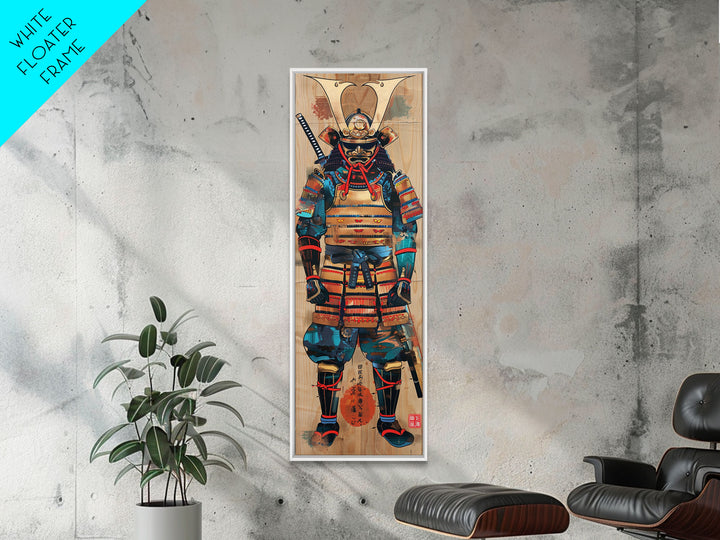 Skinny Art, Tall Art, Samurai Armor Wood Block Print Framed Canvas Print Japanese Style Art Ukiyo-e Art