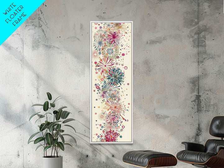 Skinny Art Tall Art Floral Burst Wood Block Print Japanese Style Art Vivid Explosions Of Colors Framed Canvas Print