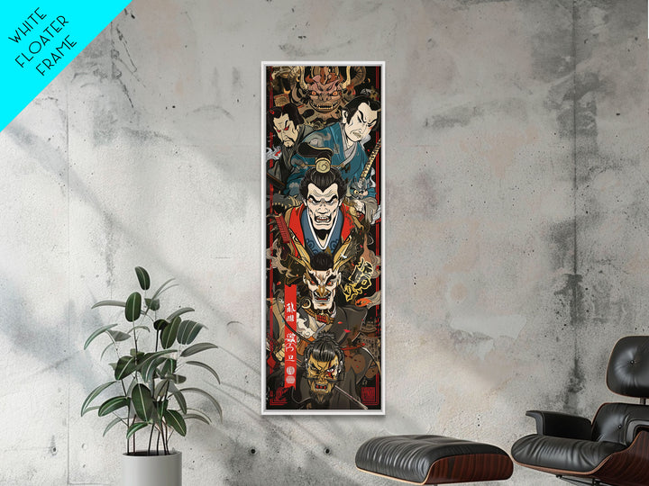 Fierce Samurai Warriors With Oni Mask Tall Art Ukiyo-e Art Wood Block Print Framed Canvas Print