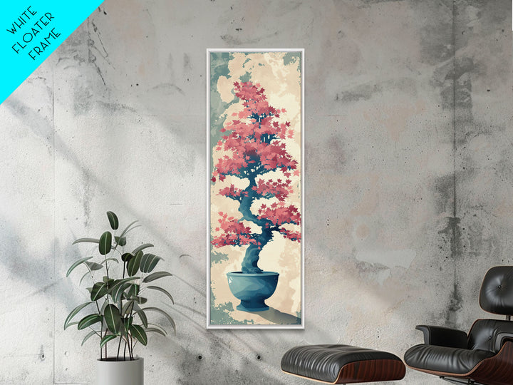 Maple Bonsai Tree In Pot With Soft Pastel Background Tall Art Ukiyo-e Art Framed Canvas Print