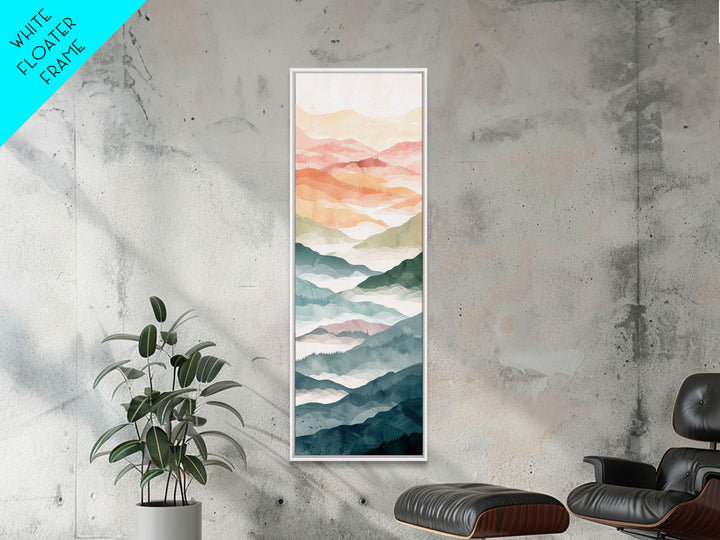 Rolling Hills And Layered Mountains In Soft Pastel Hues Ukiyo-e Wood Block Print Skinny Art Framed Canvas Print