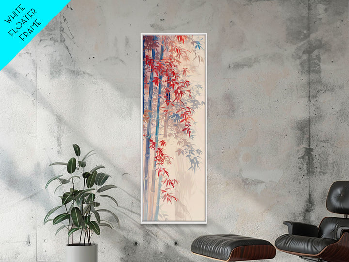 Graceful Bamboo Stalks And Red Leaves In Gentle Wind Ukiyo-e Tall Skinny Wood Block Framed Canvas Print Japanese Style Art