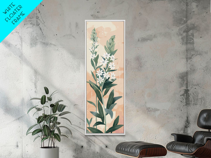 Elegant White Flowers On Tall Stems With Soft Background For Modern Wall Art Decor Ukiyo-e Japanese Style Art Framed Canvas Print