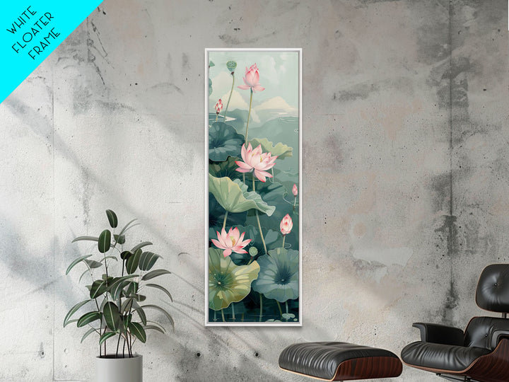 Tranquil Lotus Flowers And Large Green Leaves In Pond For Calming Nature Wall Art Ukiyo-e Japanese Style Art Canvas Print