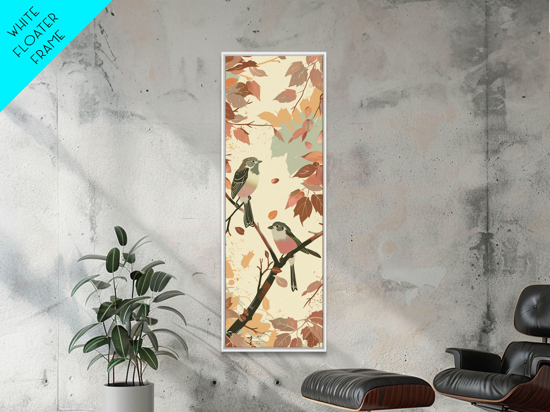 Charming Small Birds On Autumn Branches For Cozy Fall-Themed Wall Art Japanese Style Framed Canvas Print